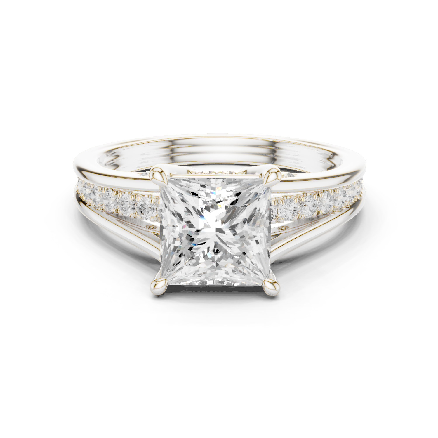 Gold Ring DDLR-253, Princess center stone, White Gold