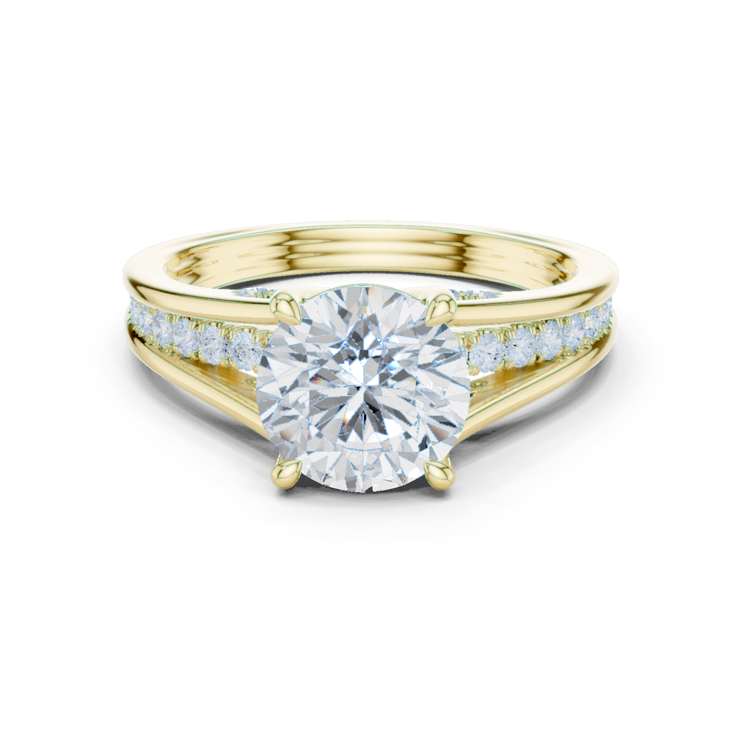 Gold Ring DDLR-253, Round center stone, Yellow Gold