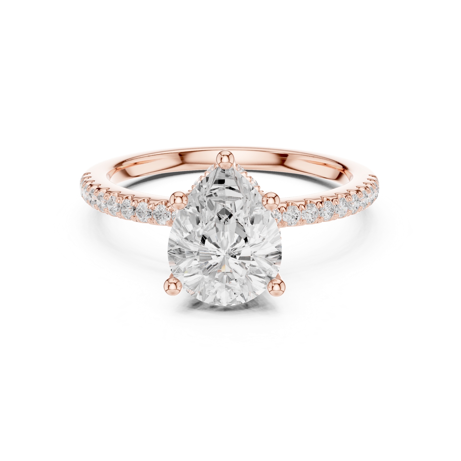 Gold Ring DDLR-177, Pear center stone, Rose Gold, view 4