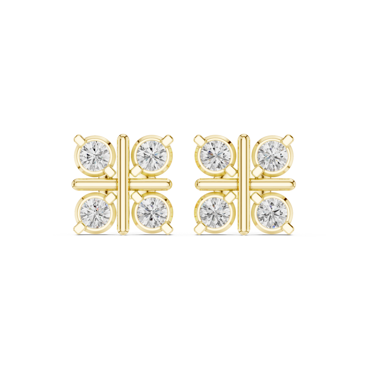 14K Solid Gold Lab Diamond Cluster Earrings, Yellow Gold