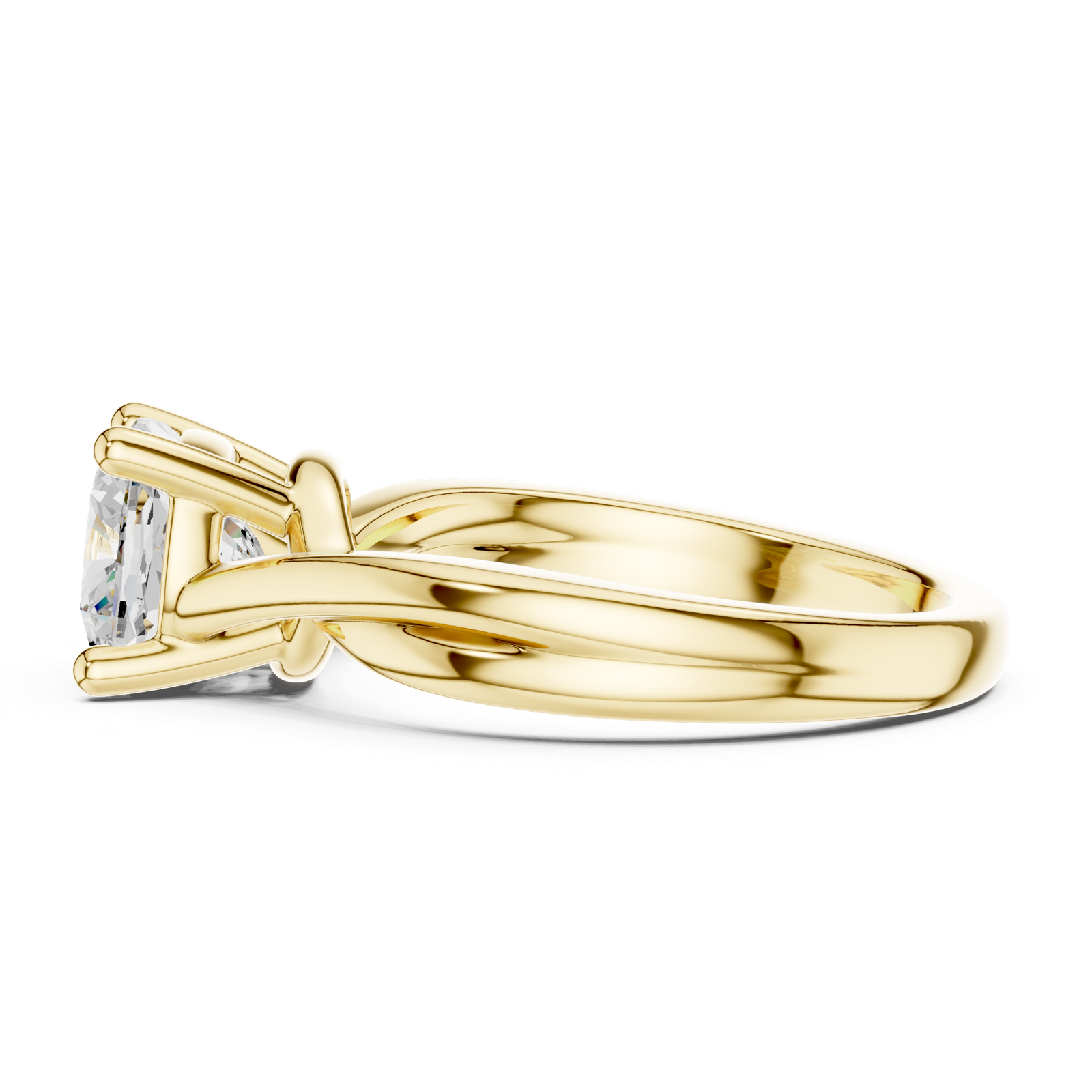 Gold Twisted Band Solitaire Engagement Ring, Cushion center stone, Yellow Gold, view 3