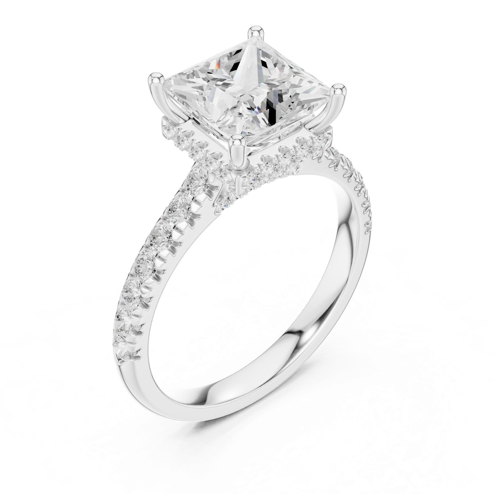 Gold Ring DDLR-258, Princess center stone, White Gold, view 2