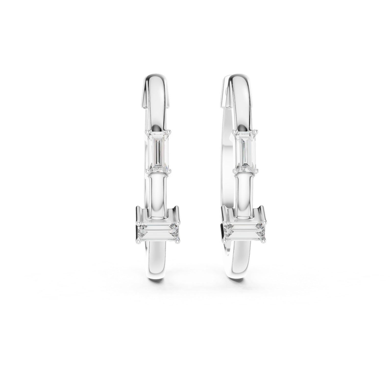 14K Solid Gold Lab Diamond Huggie Earrings, White Gold