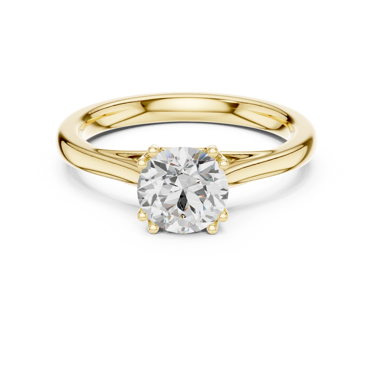 14K Solid Gold Lab Diamond Solitaire Ring, Yellow Gold