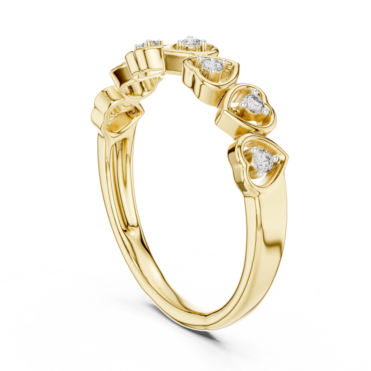 14K Solid Gold Lab Diamond Heart Band Ring, Yellow Gold, view 1
