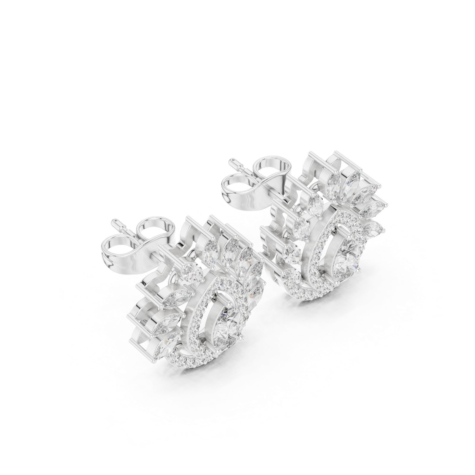 Gold Earrings AGDER-298, White Gold, view 2