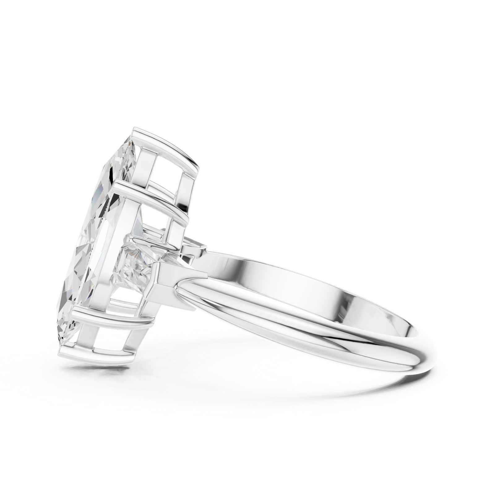Gold Jewelry L35-67, Marquise center stone, White Gold, view 3