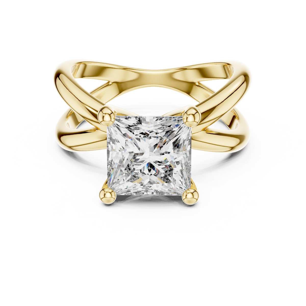 14K Solid Gold Lab Diamond Crossover Ring, Yellow Gold