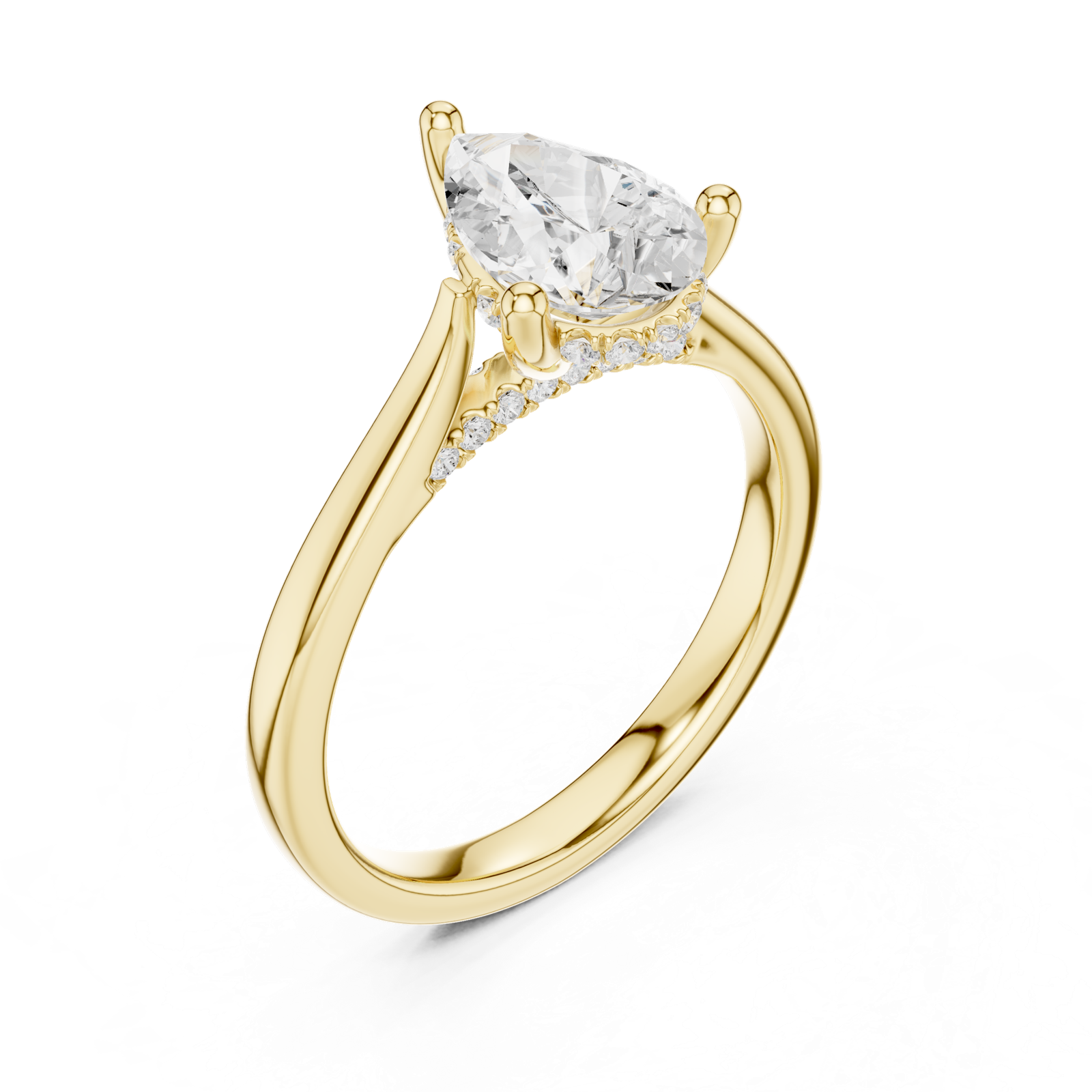 Gold Ring DDLR-163, Pear center stone, Yellow Gold, view 2