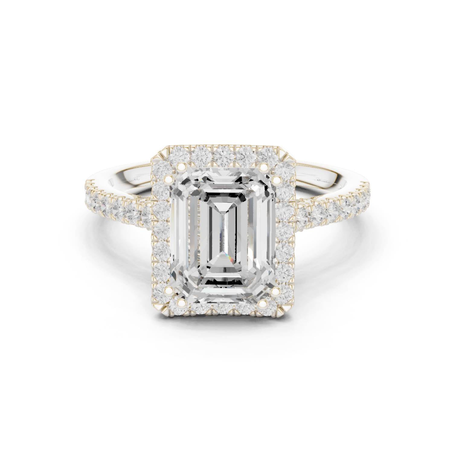 Gold Ring DDLR-255, Emerald center stone, White Gold