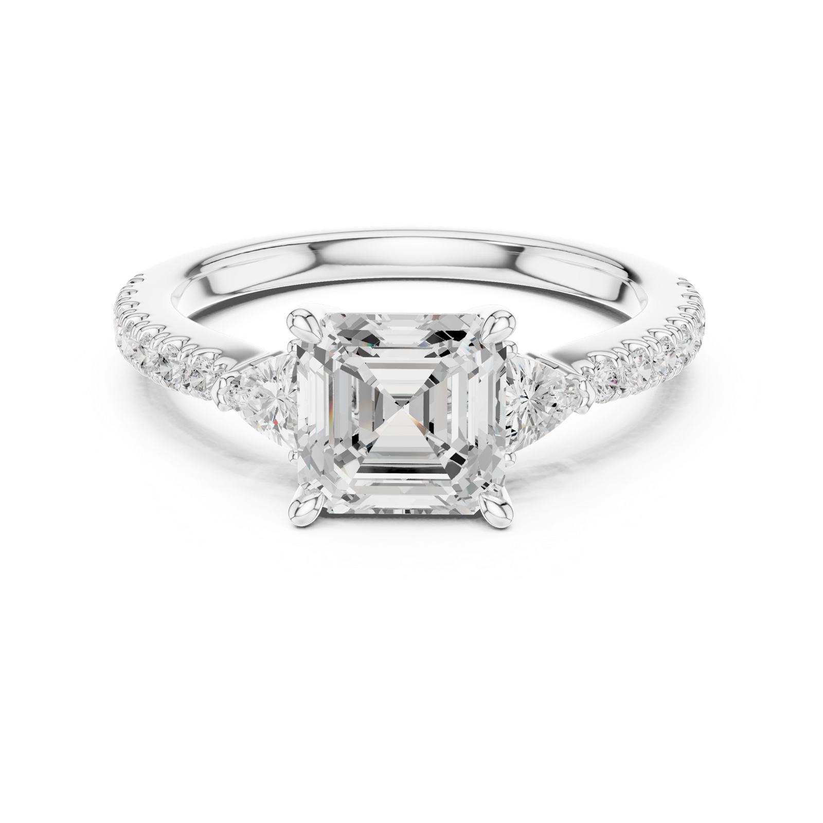 Gold Ring, Asscher center stone, White Gold, view 4