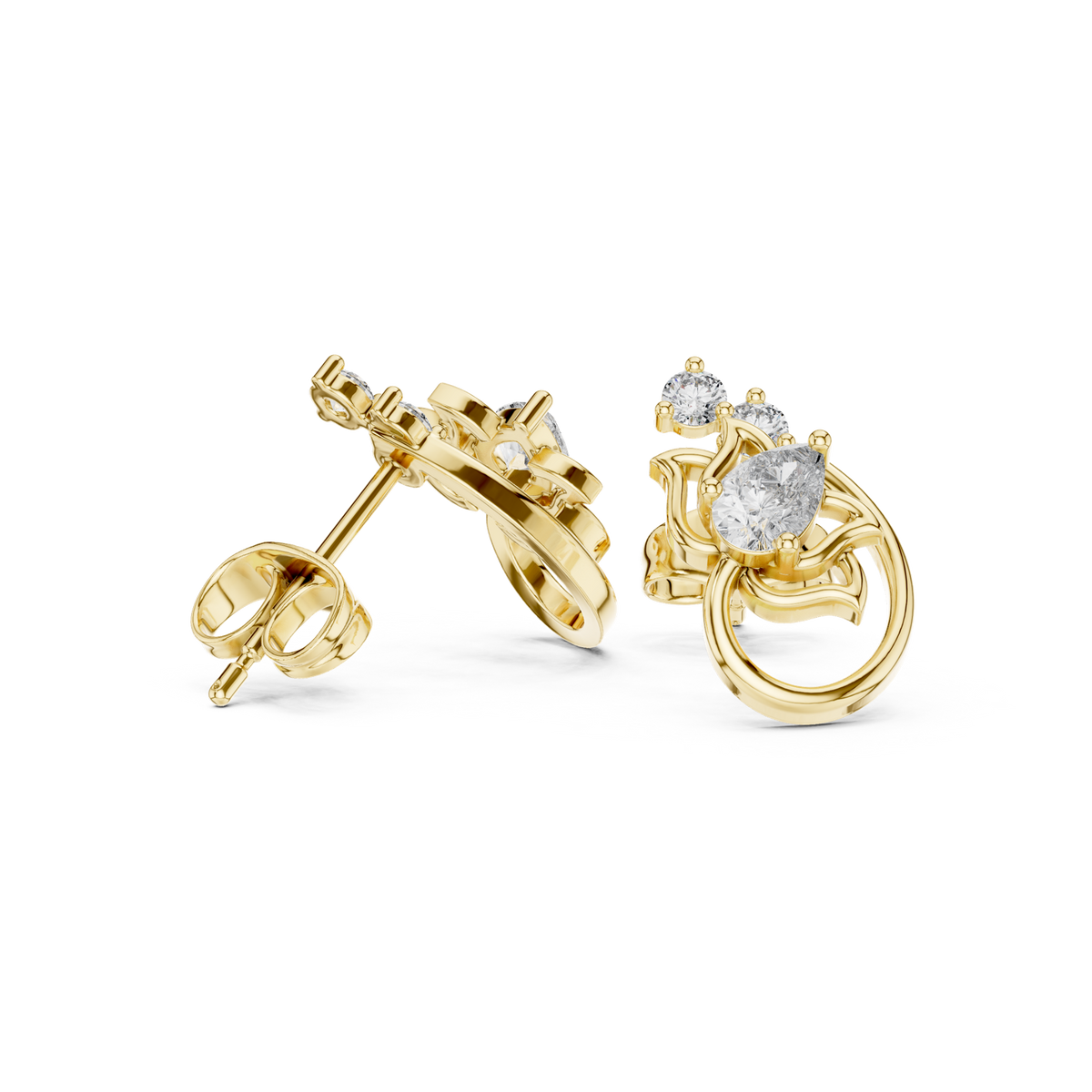 14K Solid Gold Lab Diamond Cluster Earrings, Yellow Gold, view 1