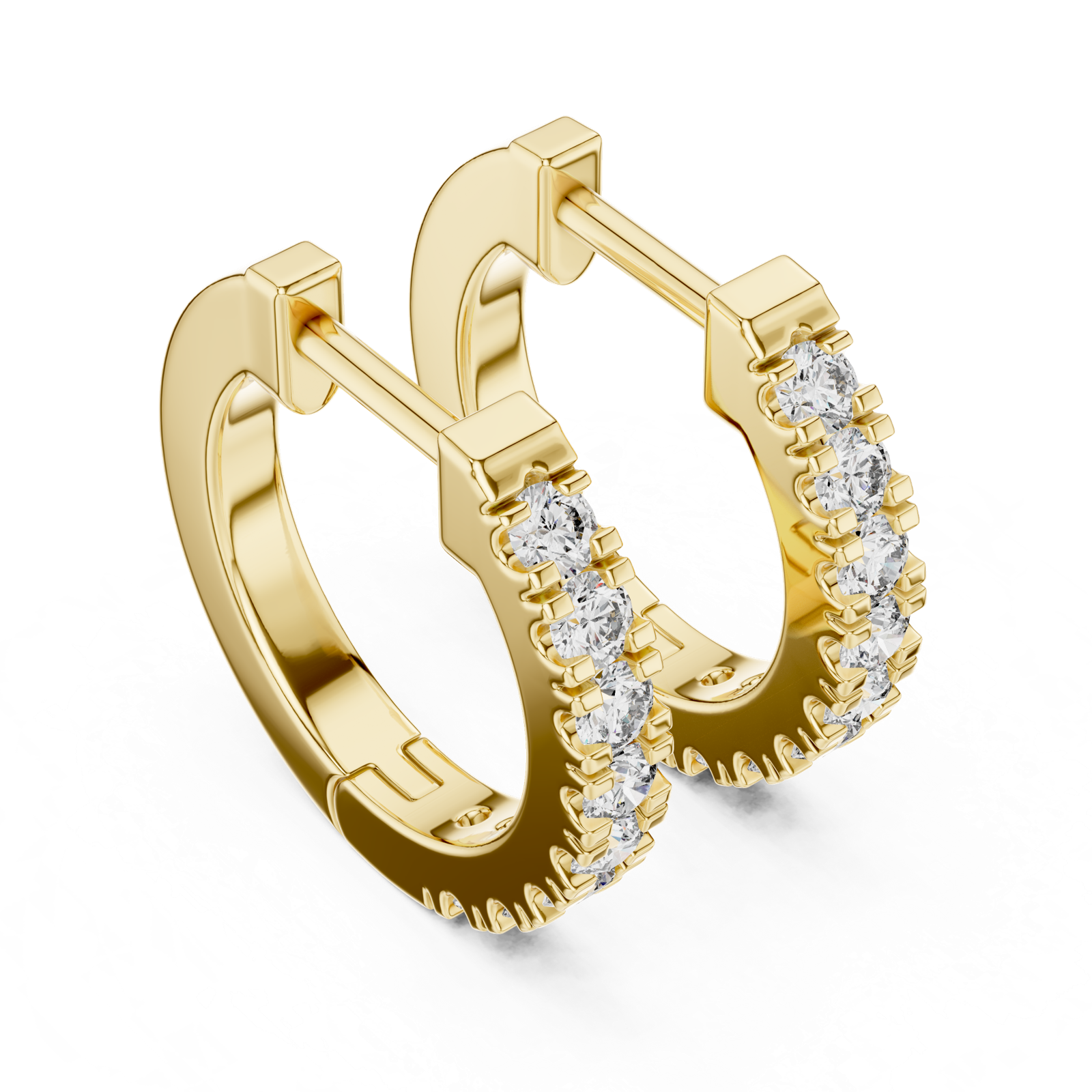 14K Solid Gold Lab Diamond Huggie Earrings, Yellow Gold, view 2