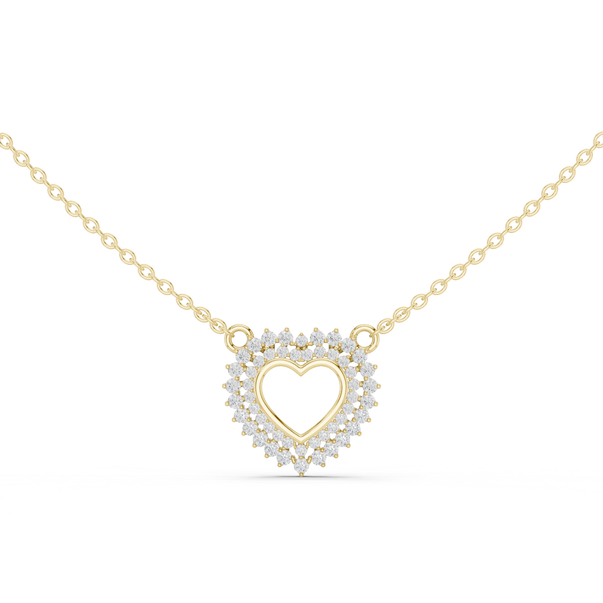 14K Solid Gold Lab Diamond Heart Halo Pendant Necklace, Yellow Gold