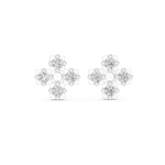 14K Solid Gold Lab Diamond Clover Cluster Earrings, White Gold