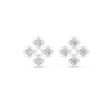 14K Solid Gold Lab Diamond Clover Cluster Earrings, White Gold