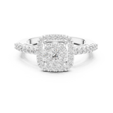 14K Solid Gold Lab Diamond Halo Ring, White Gold