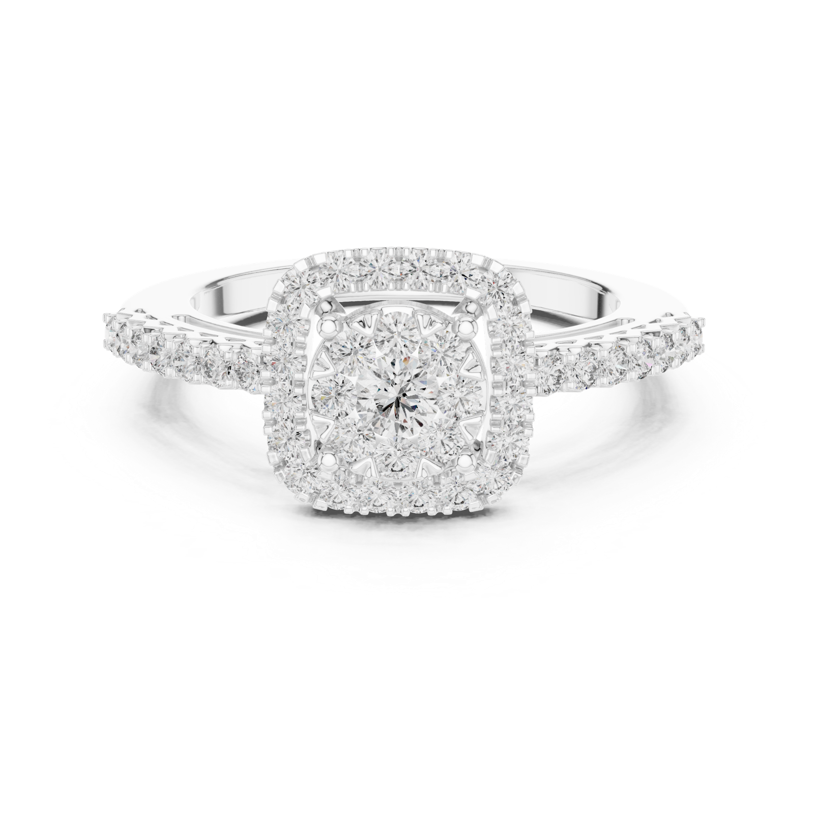 14K Solid Gold Lab Diamond Halo Ring, White Gold