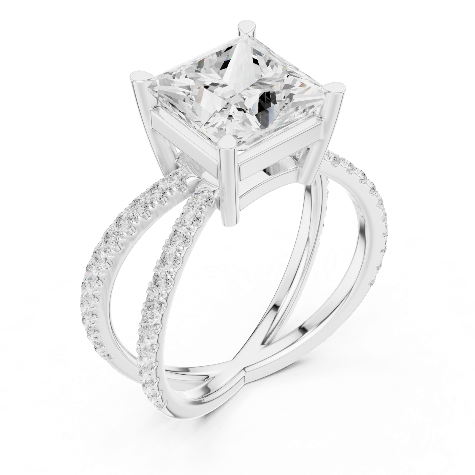 Gold Jewelry L36-25, Princess center stone, White Gold, view 2