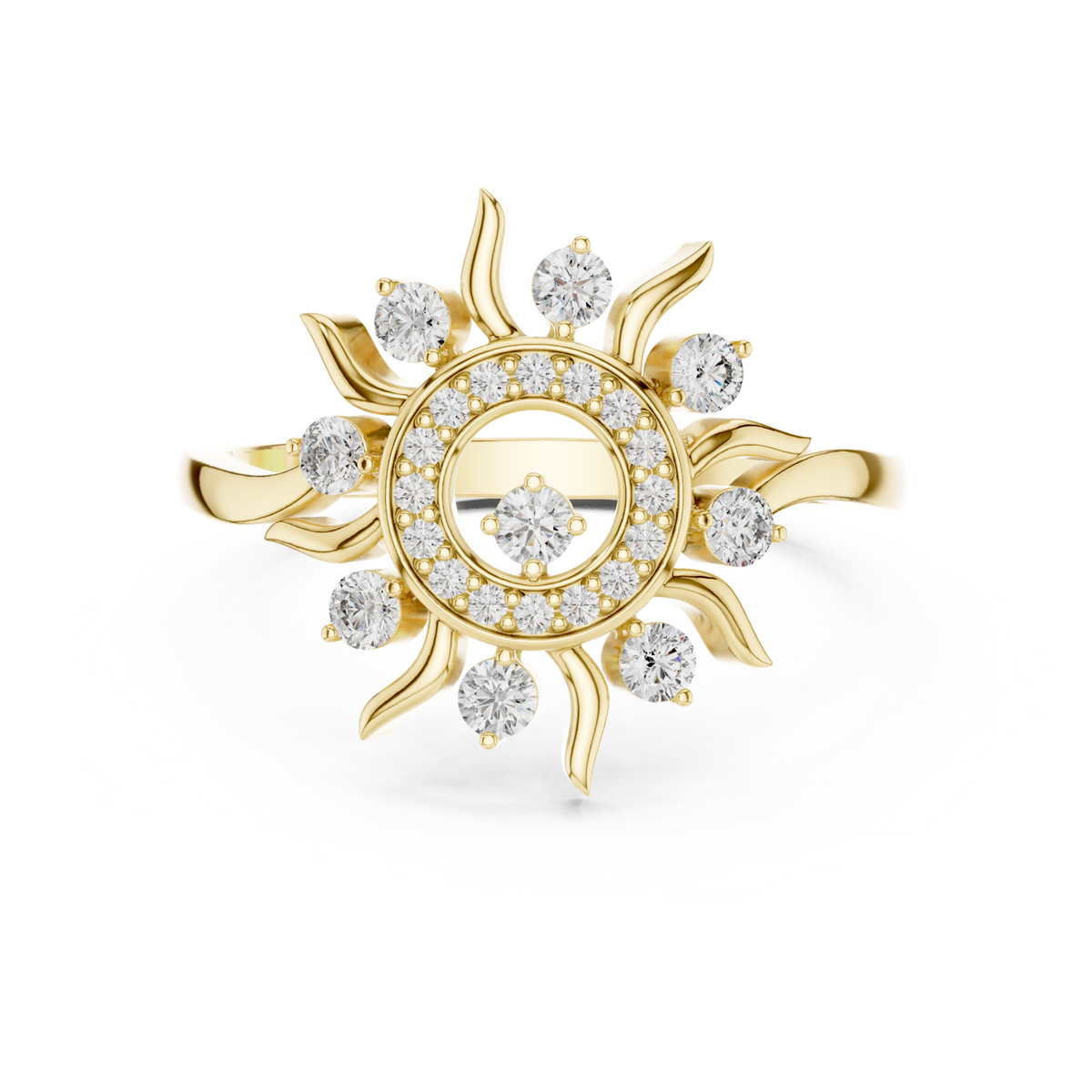 14K Solid Gold Lab Diamond Flower Halo Ring, Yellow Gold