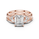 Gold Ring DDLR-299, Emerald center stone, Rose Gold