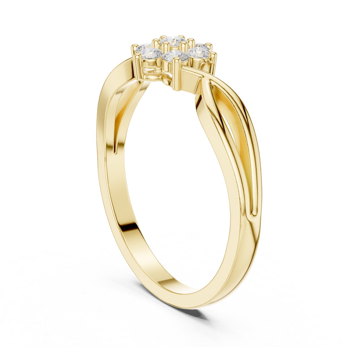 14K Solid Gold Lab Diamond Flower Cluster Ring, Yellow Gold, view 1