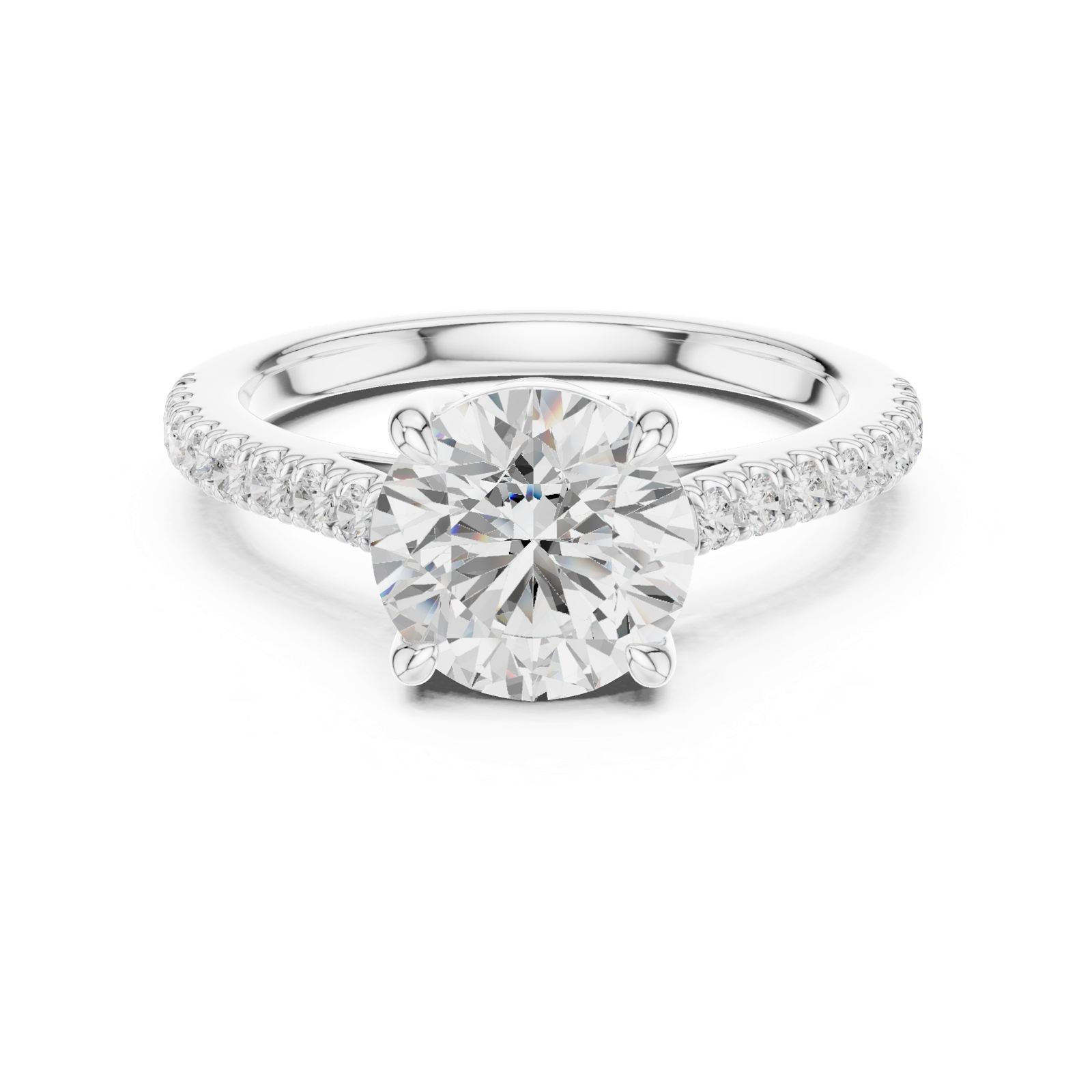 Gold Ring DDLR-039, Round center stone, White Gold, view 4