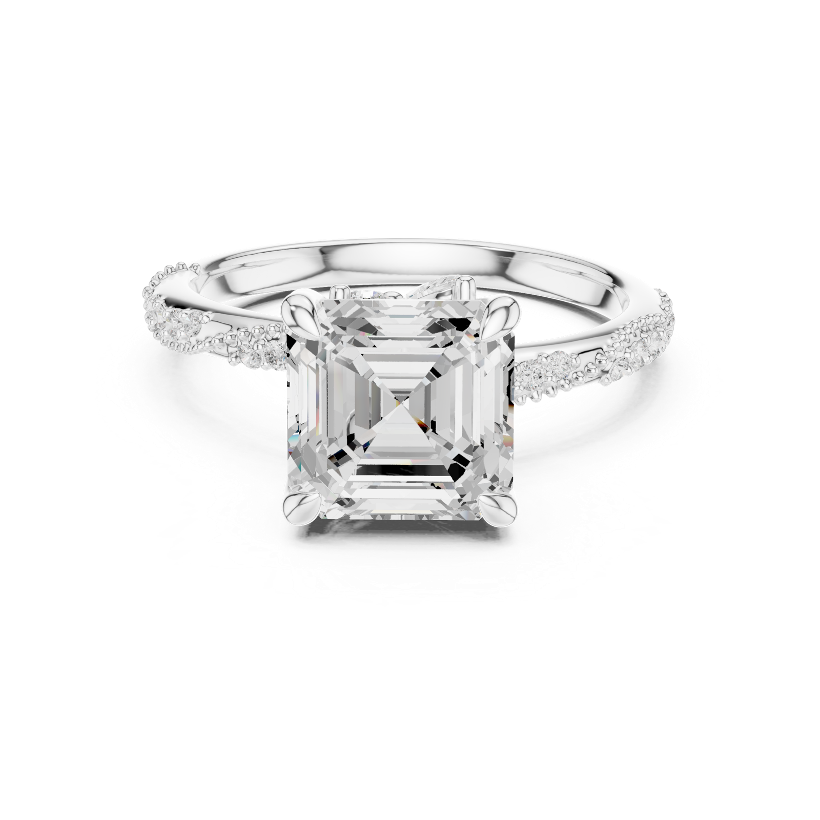 Gold Ring DDLR-167, Asscher center stone, White Gold, view 4