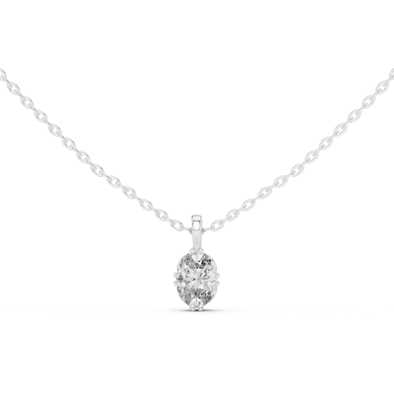 14K Solid Gold Lab Diamond Solitaire Pendant Necklace, White Gold