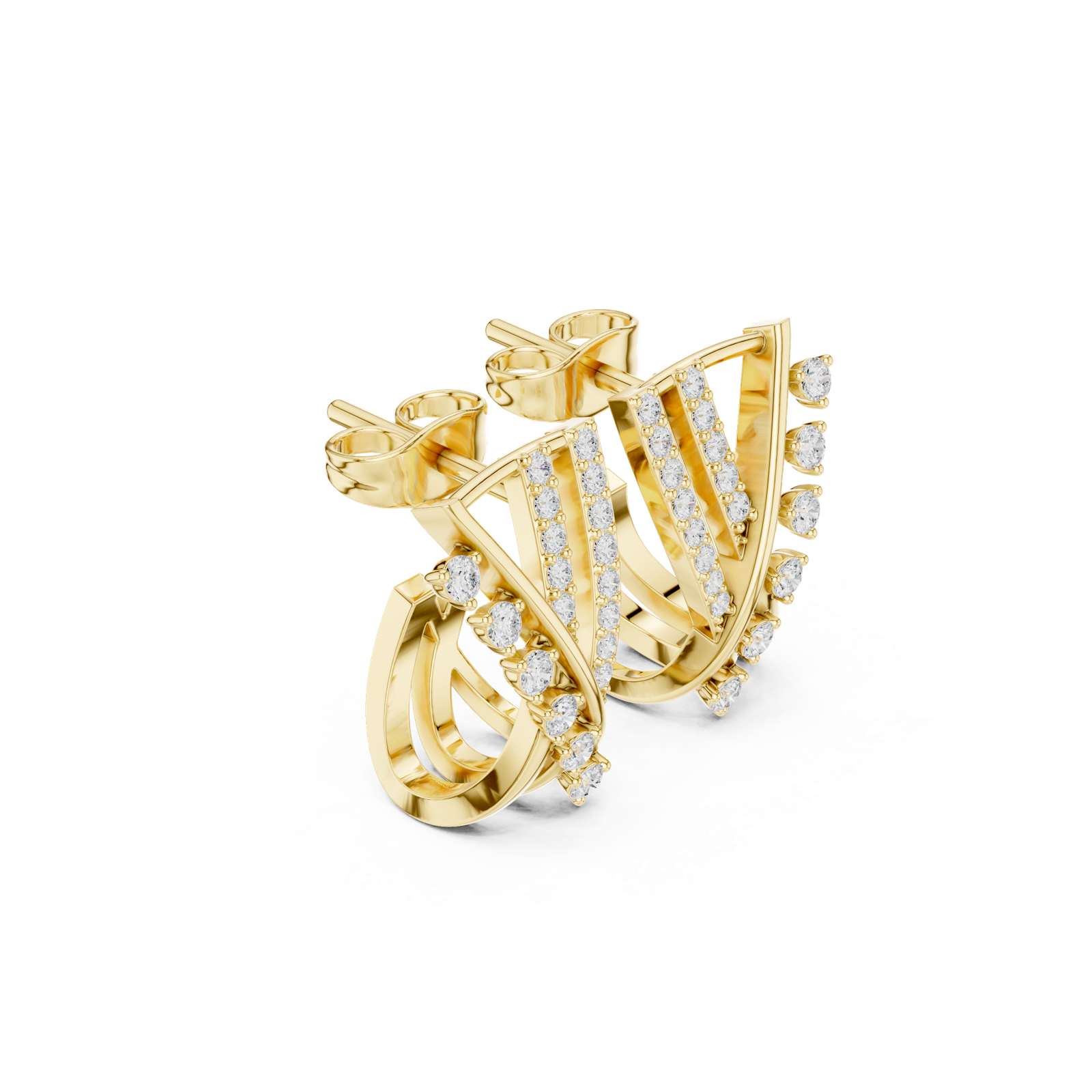 14K Solid Gold Lab Diamond Cluster Earrings, Yellow Gold, view 1