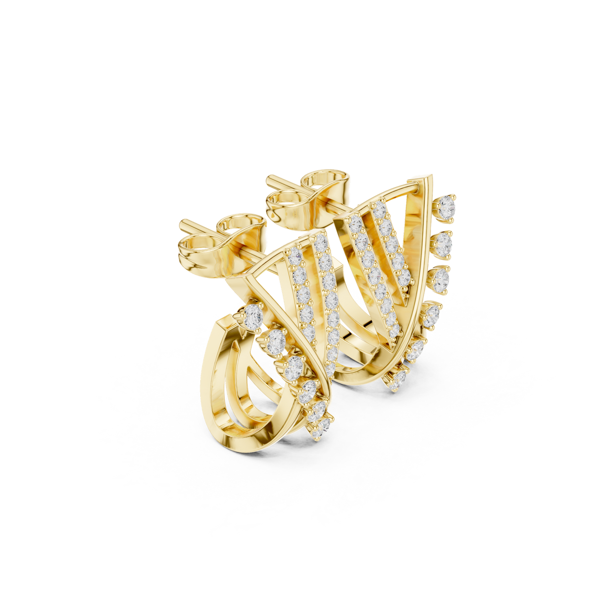 14K Solid Gold Lab Diamond Cluster Earrings, Yellow Gold, view 1