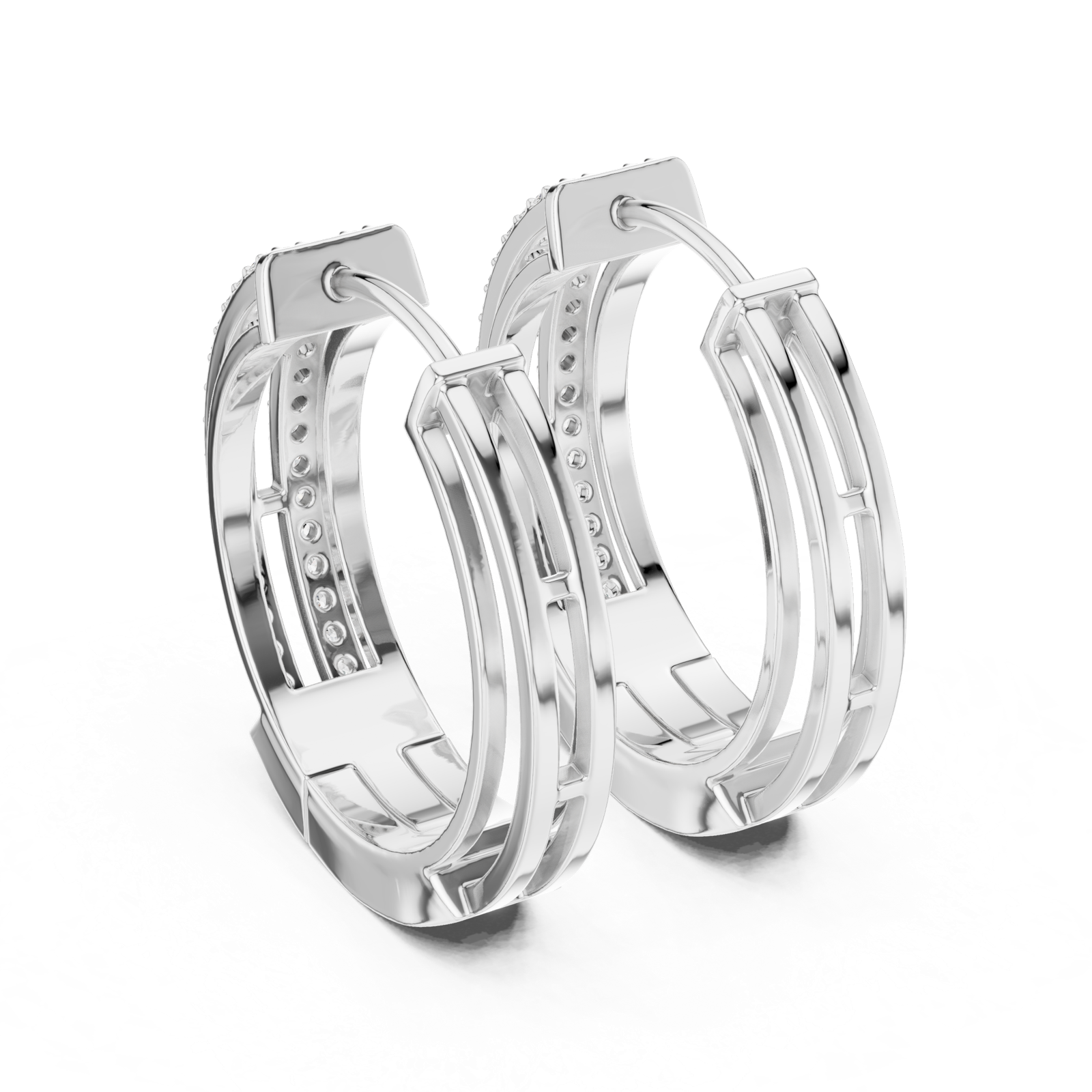 14K Solid Gold Lab Diamond Huggie Earrings, White Gold, view 3