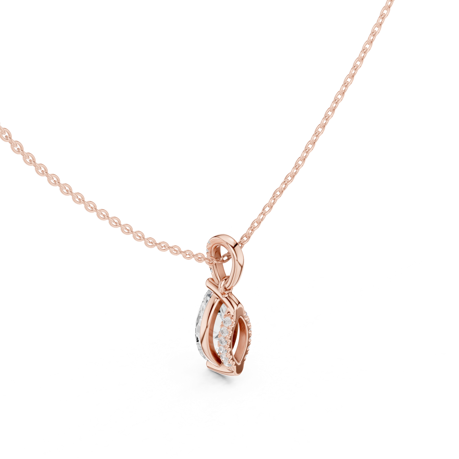 Gold Jewelry DDPO-009, Marquise center stone, Rose Gold, view 2