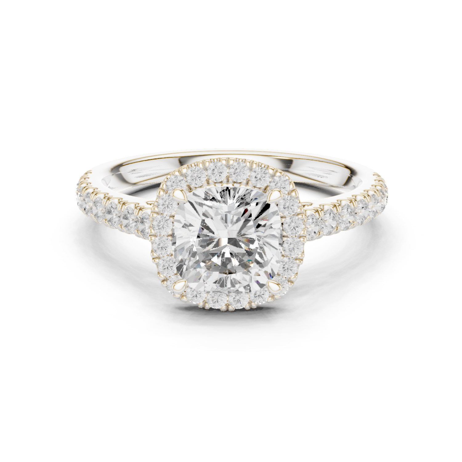Gold Ring DDLR-118, Cushion center stone, White Gold