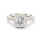 Gold Ring DDLR-118, Cushion center stone, White Gold
