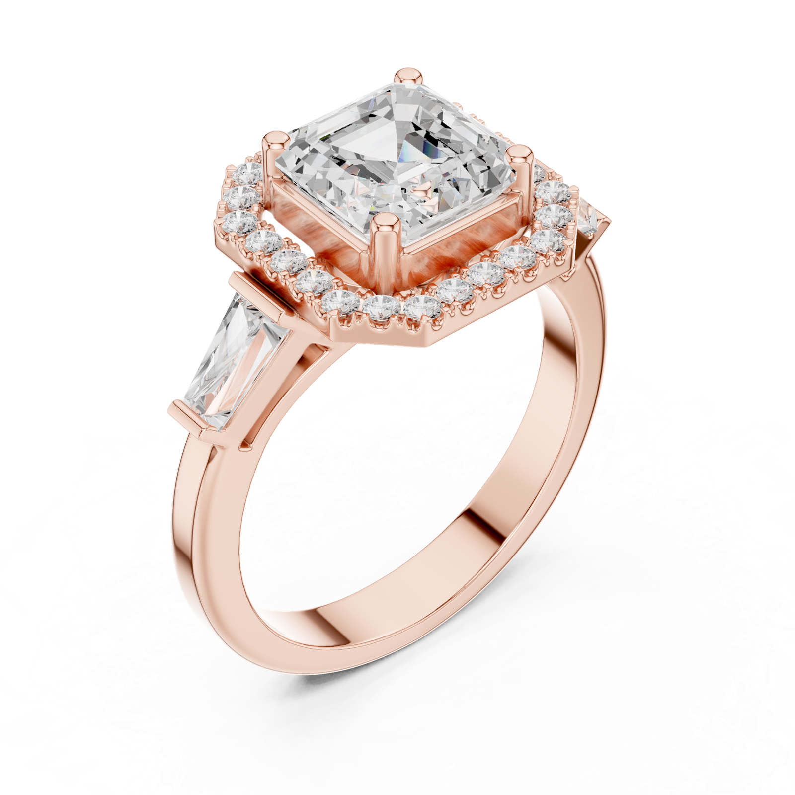 Gold Ring, Asscher center stone, Rose Gold, view 2