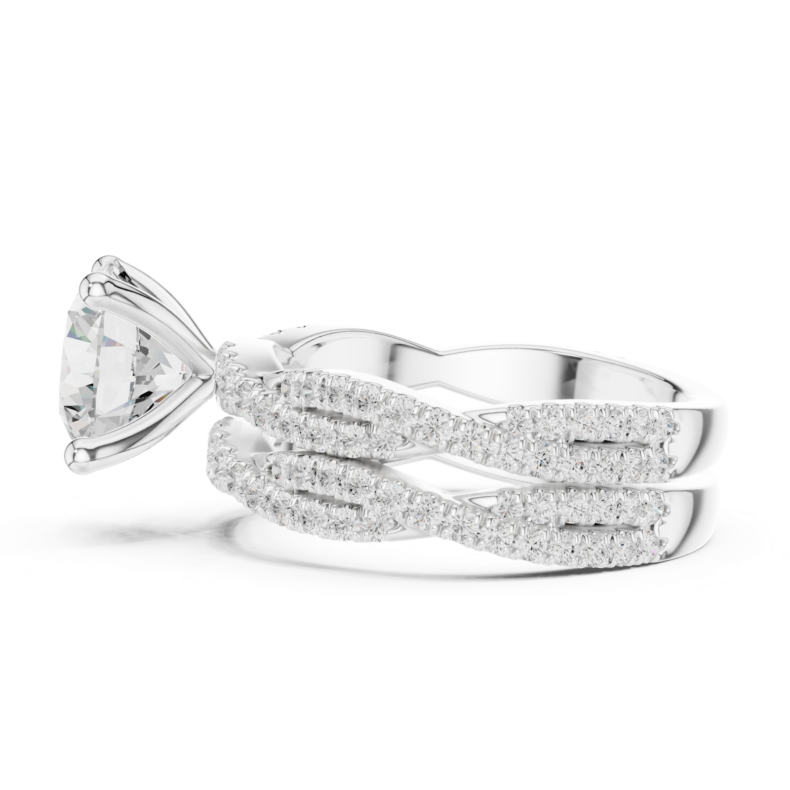 Gold Ring DDLR-300, Round center stone, White Gold, view 3