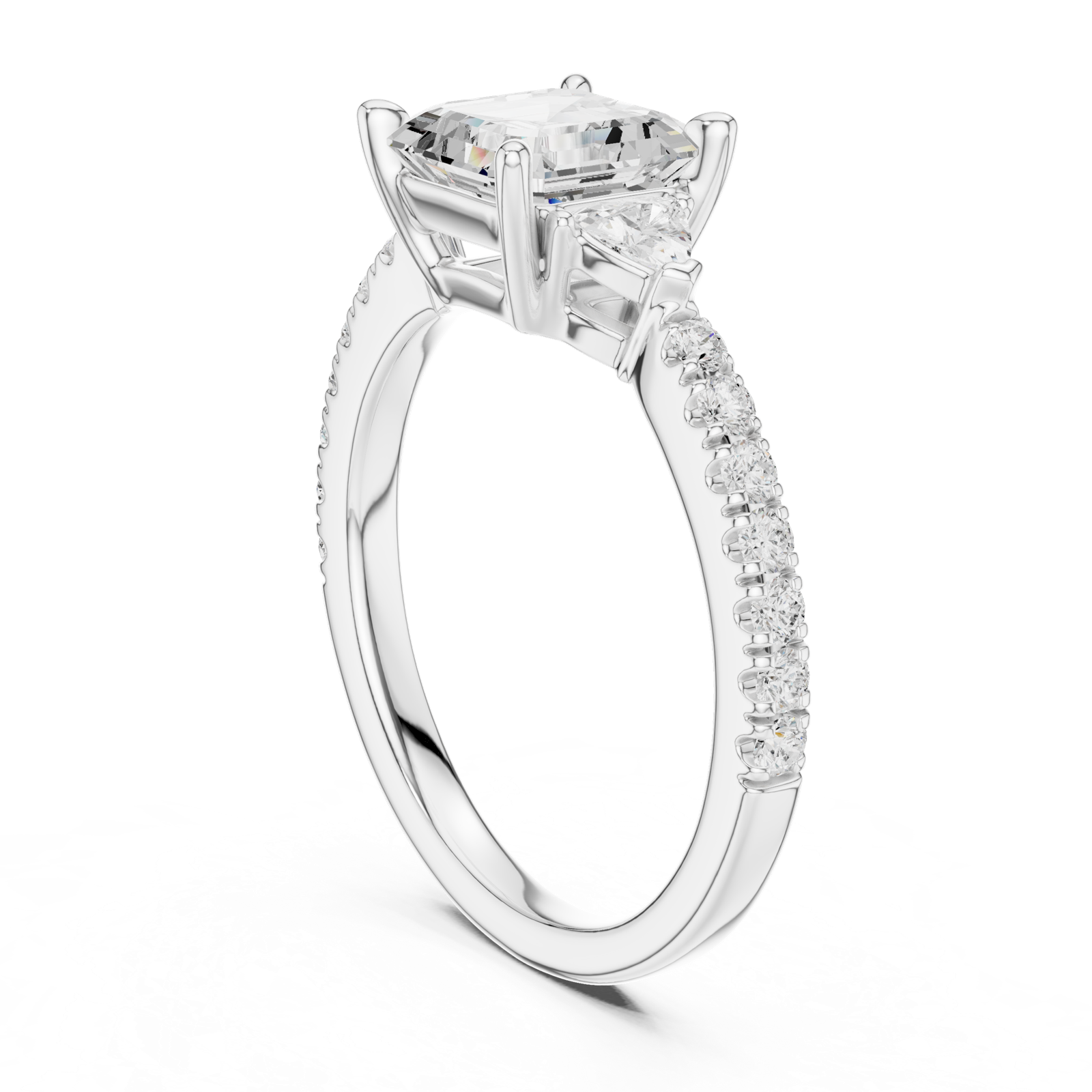 Gold Ring, Asscher center stone, White Gold, view 1
