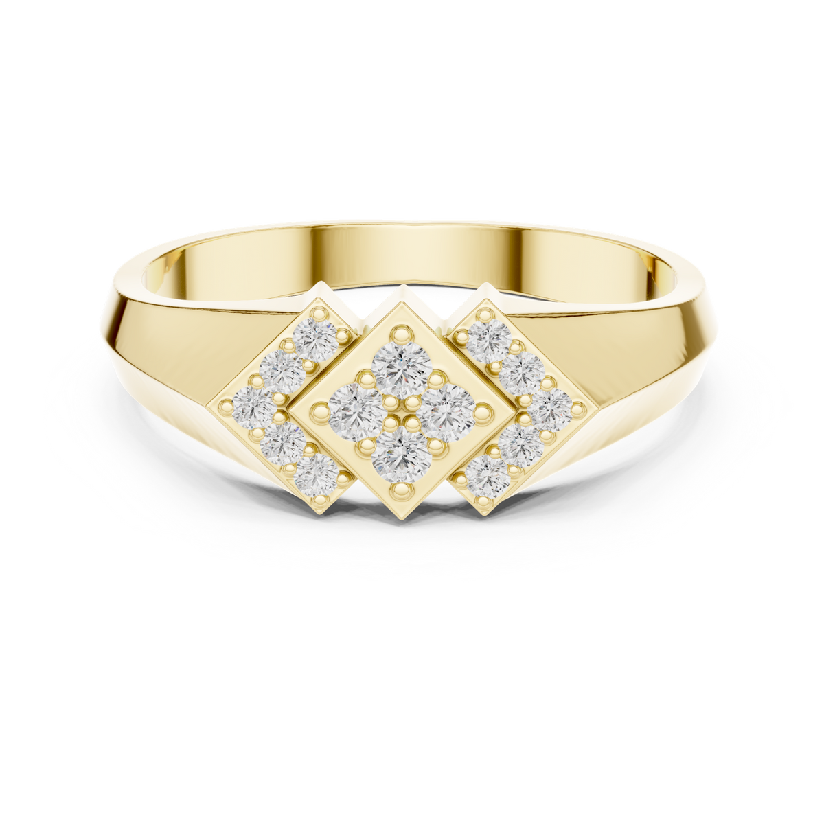 14K Solid Gold Lab Diamond Signet Ring, Yellow Gold