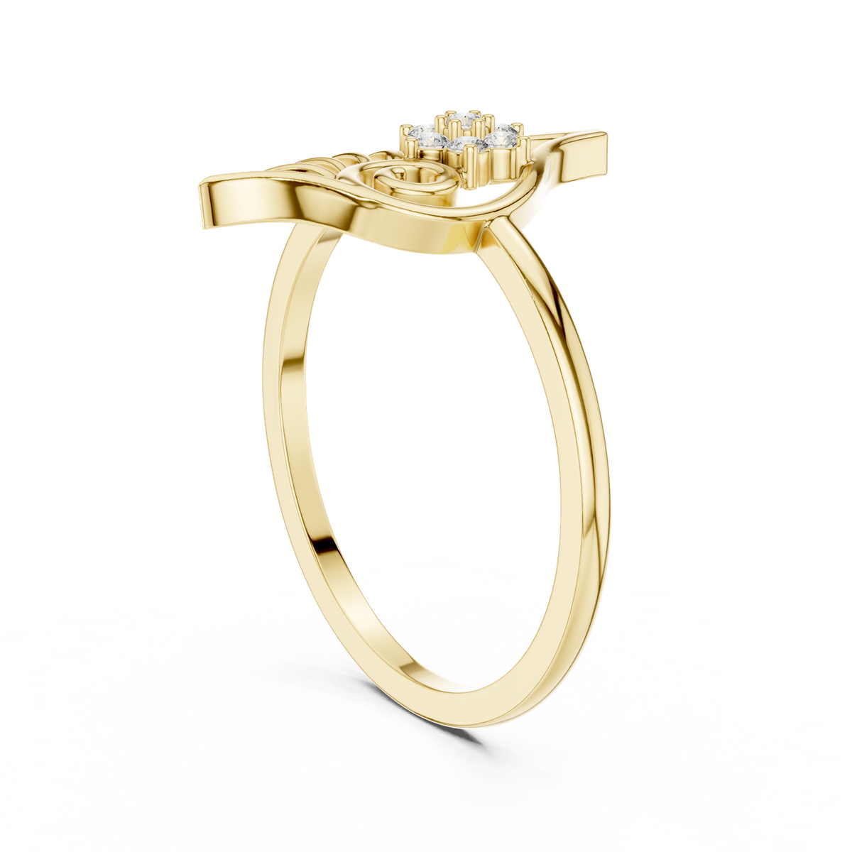 14K Solid Gold Lab Diamond Leaf Vintage Ring, Yellow Gold, view 1