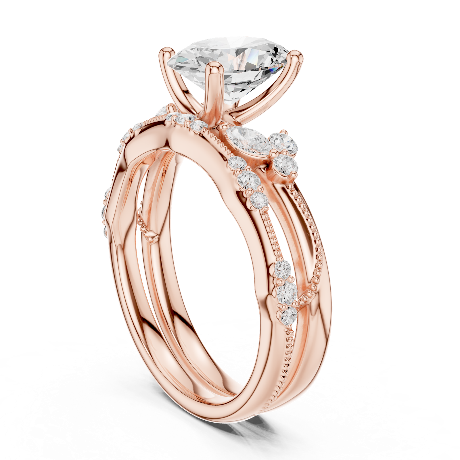 Gold Ring DDLR-299, Oval center stone, Rose Gold, view 1