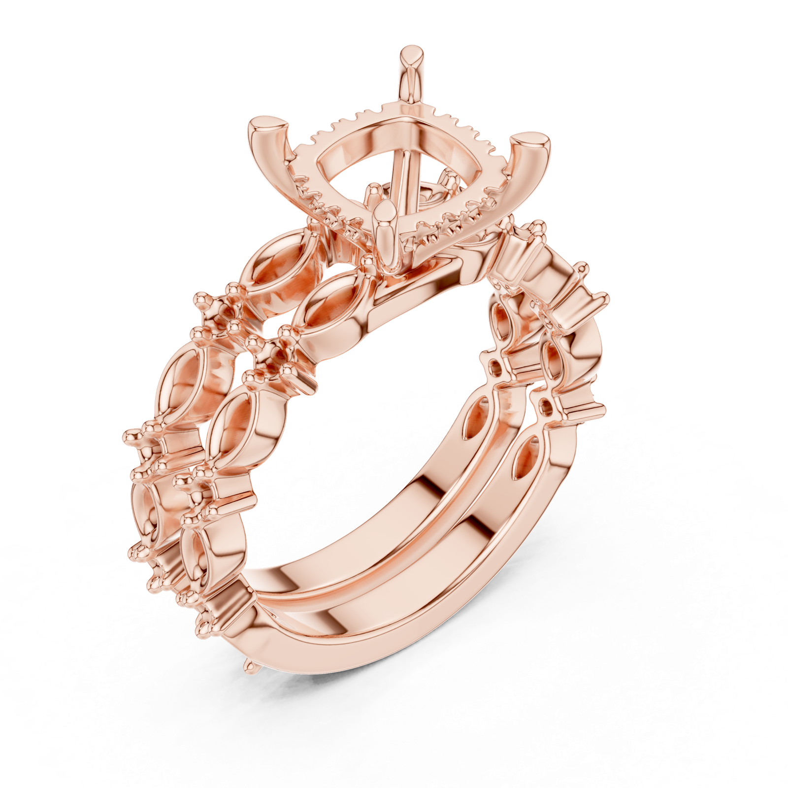 Gold Ring DDLR-301, Cushion center stone, Rose Gold, view 2