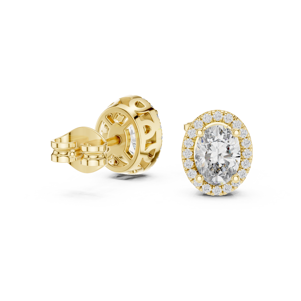 14K Solid Gold Lab Diamond Halo Earrings, Yellow Gold, view 1