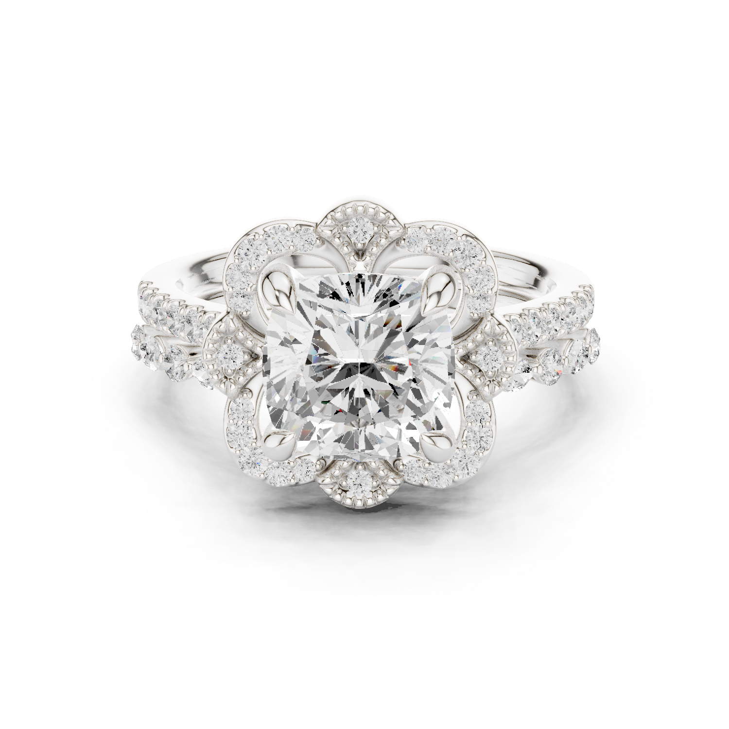 Gold Ring, Cushion center stone, White Gold