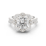 Gold Ring, Cushion center stone, White Gold