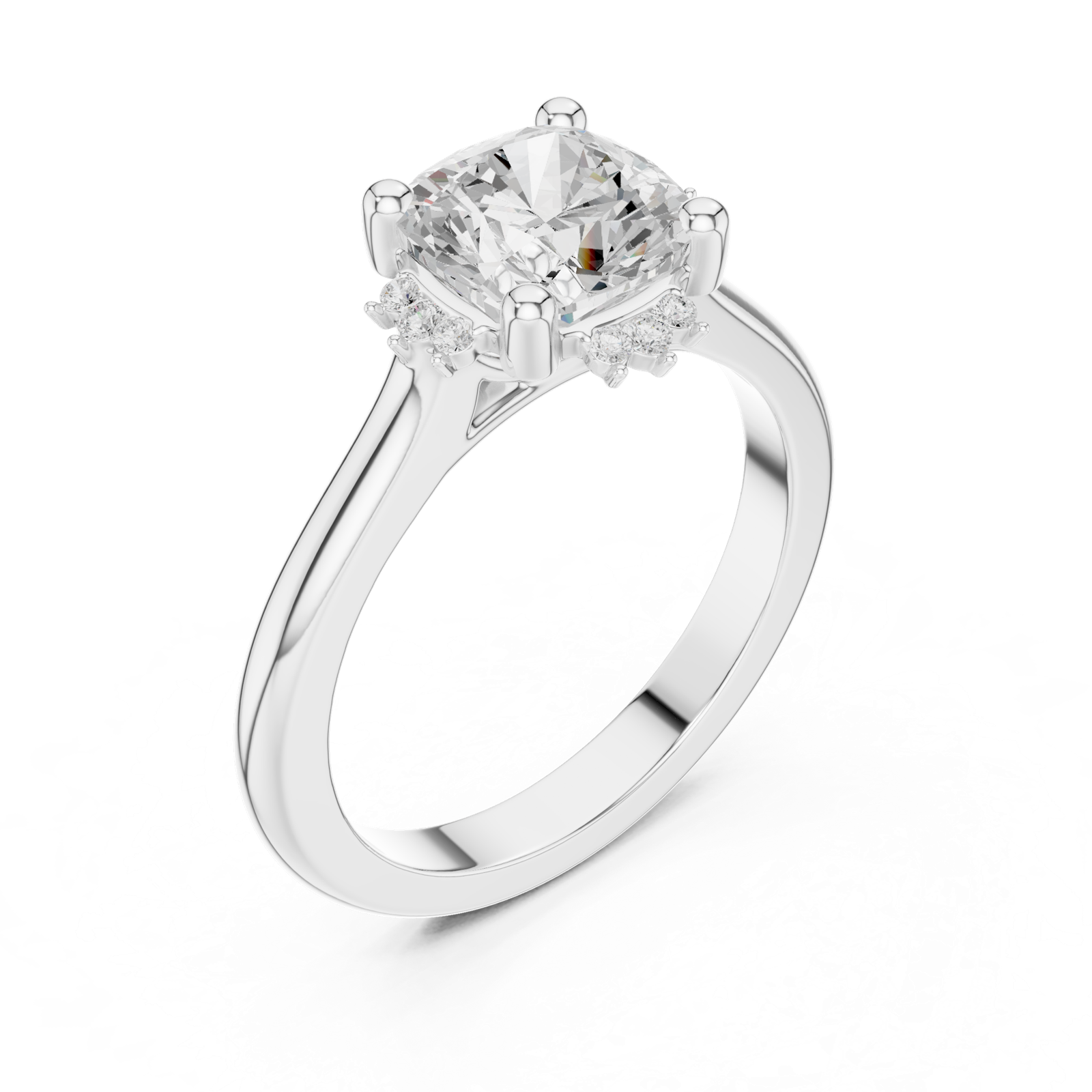 Gold Jewelry, Cushion center stone, White Gold, view 2