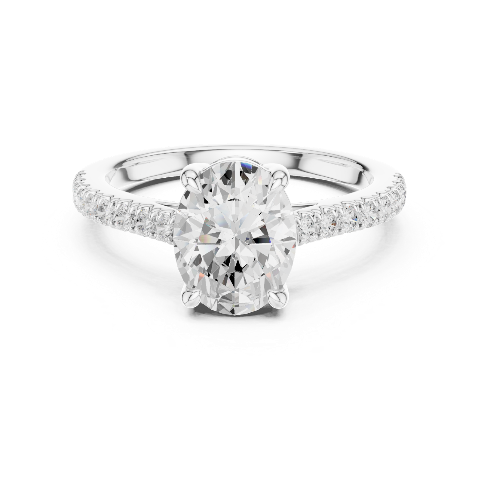Gold Ring DDLR-039, Oval center stone, White Gold, view 4
