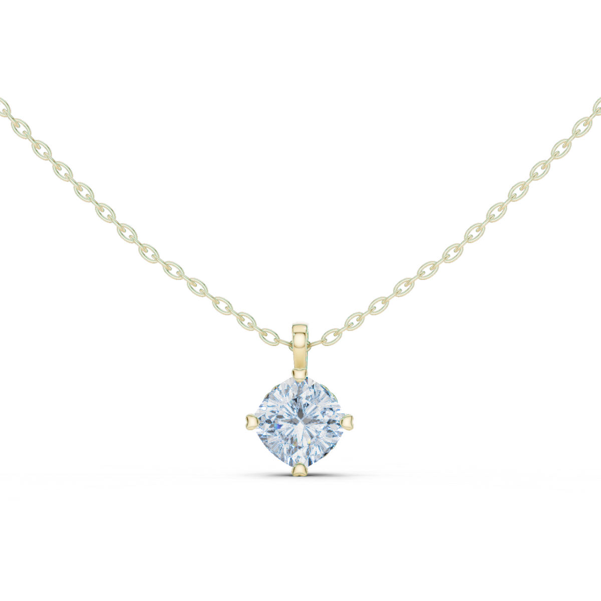 14K Solid Gold Lab Diamond Solitaire Pendant Necklace, Yellow Gold