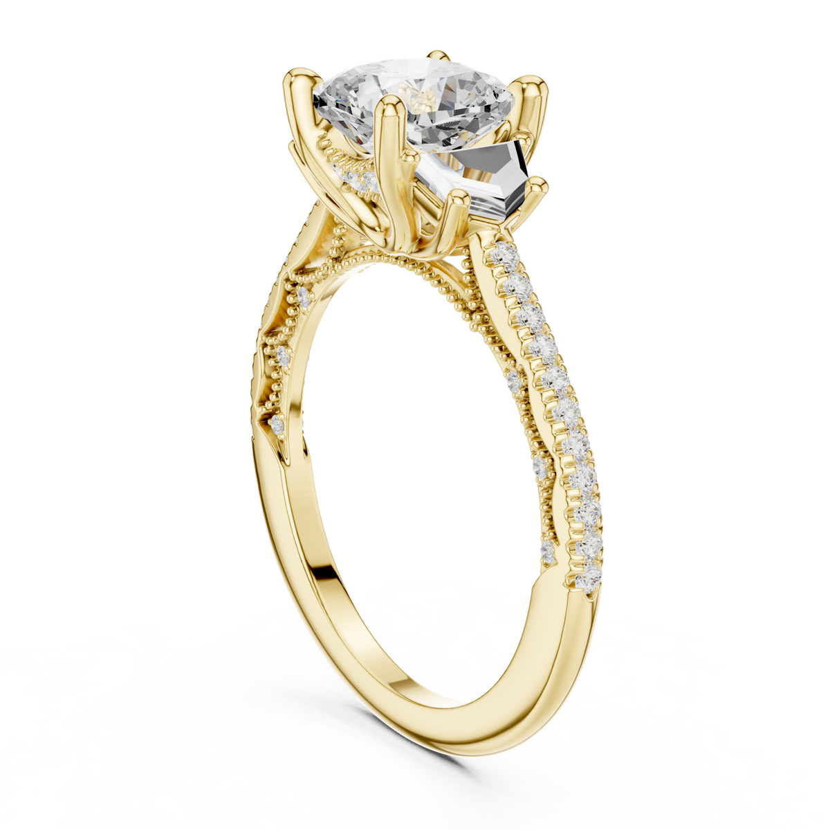 14K Solid Gold Lab Diamond Three-Stone Ring, Yellow Gold, view 1