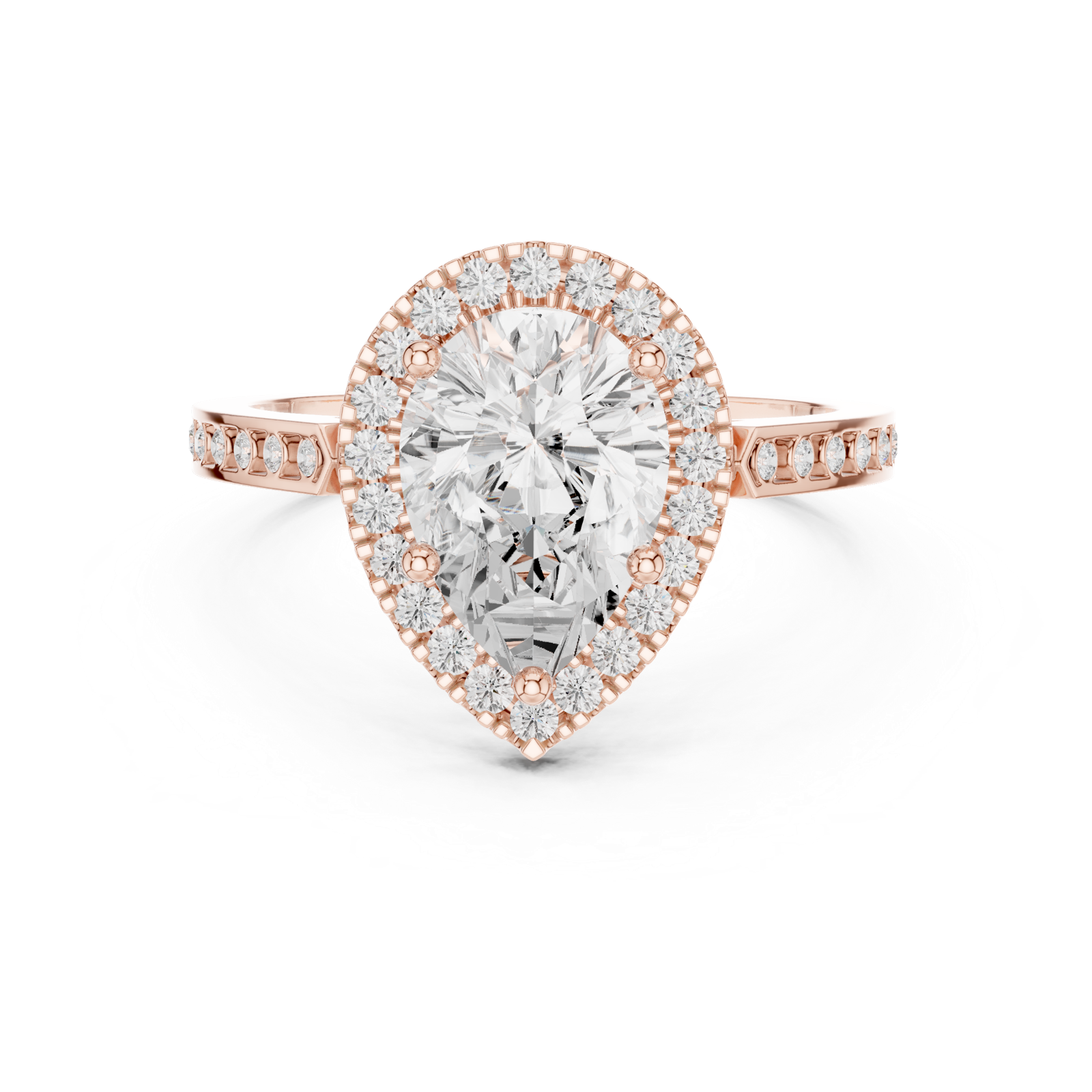 Gold Ring DDLR-349, Pear center stone, Rose Gold, view 4